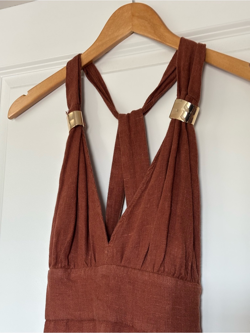 Zara 100% linen, Rust color Dress with Gold Hardware